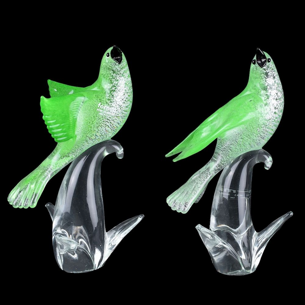 Appraisal: Pair of Formia for Murano Art Glass Birds Pair of