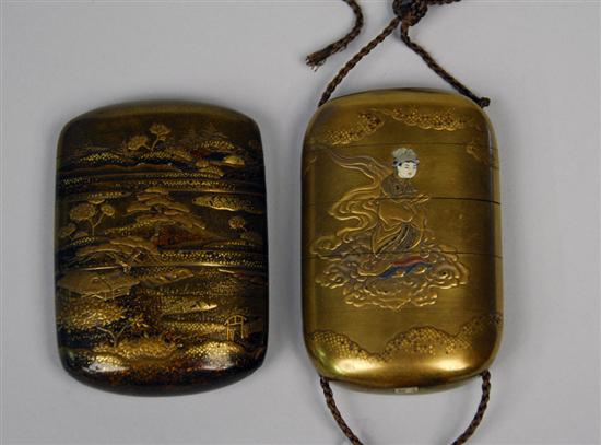 Appraisal: TWO JAPANESE FOUR CASE LACQUER INRO one inro with ivory