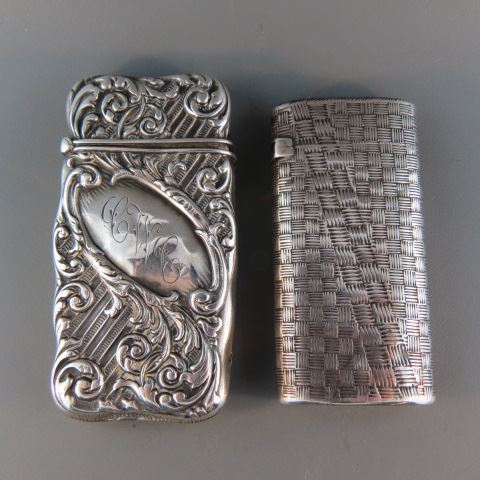 Appraisal: Sterling Silver Match Safes Gorham basketweave and Fairchild leaf lattus