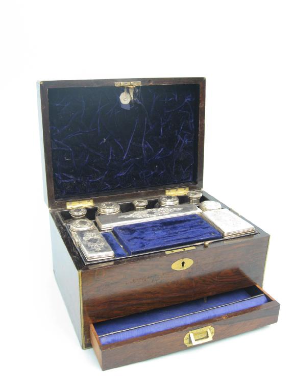 Appraisal: A Victorian brass mounted Dressing case with silver mounted glass