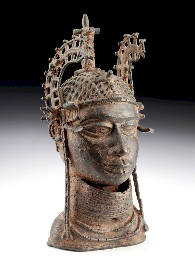 Appraisal: th C Benin Bronze Altar Choker Head of an Oba