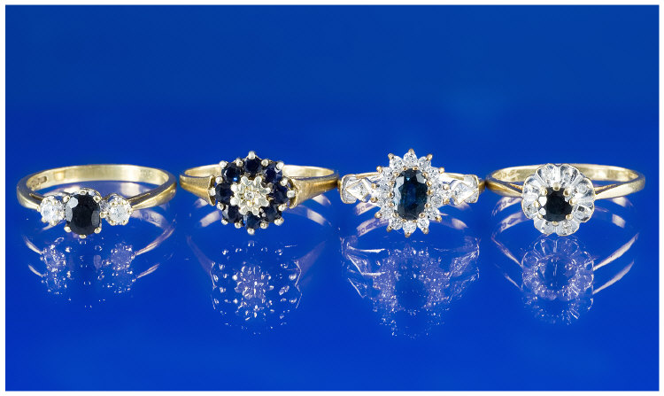 Appraisal: Collection Of Four ct Gold Diamond And Sapphire Cluster Rings