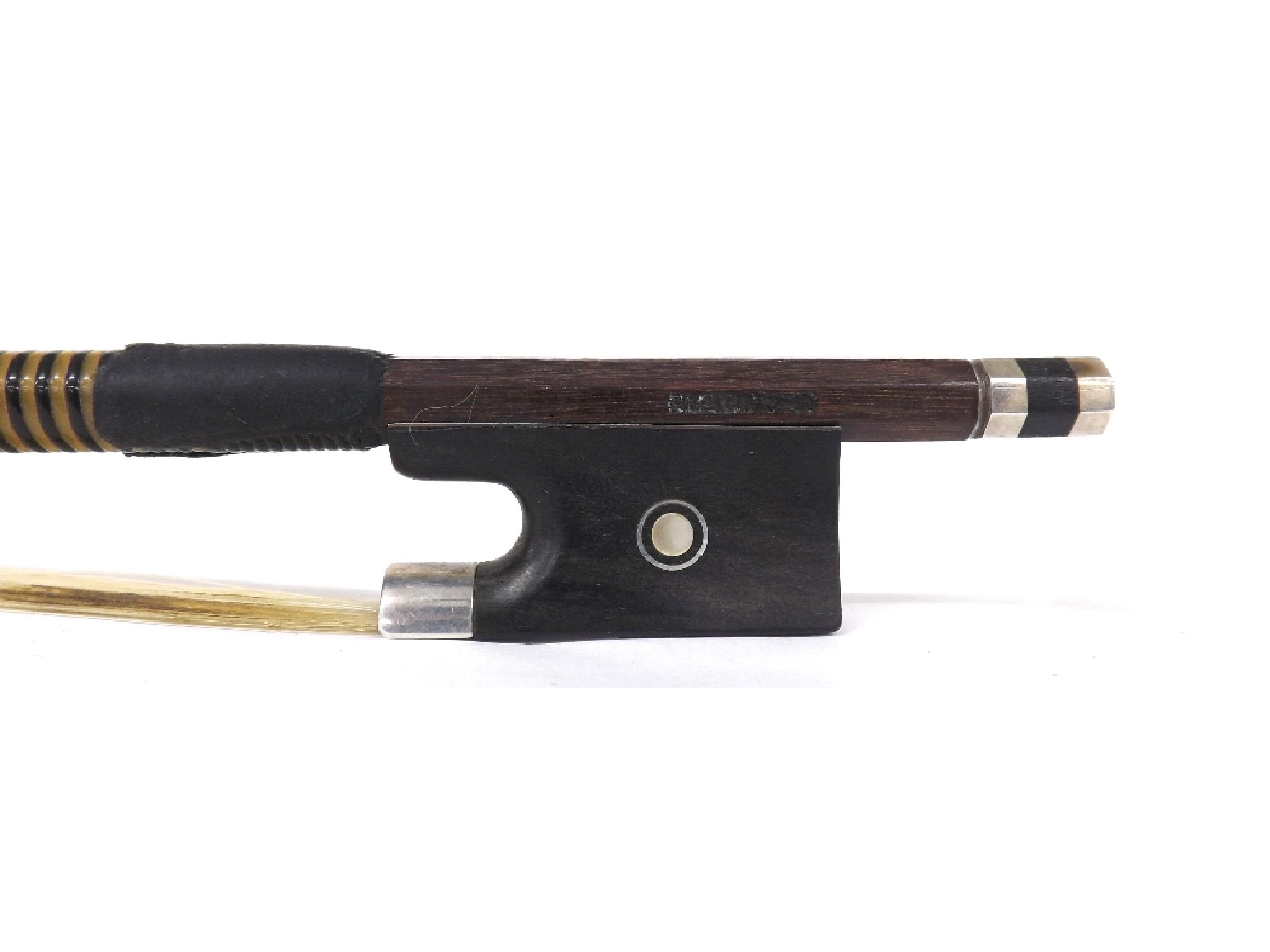 Appraisal: English silver mounted violin bow bearing a semi-decipherable name stamp