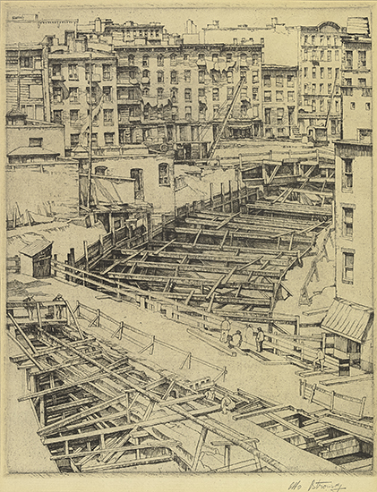 Appraisal: ABBO OSTROWSKY Bracing Subway Excavation New York Etching circa x