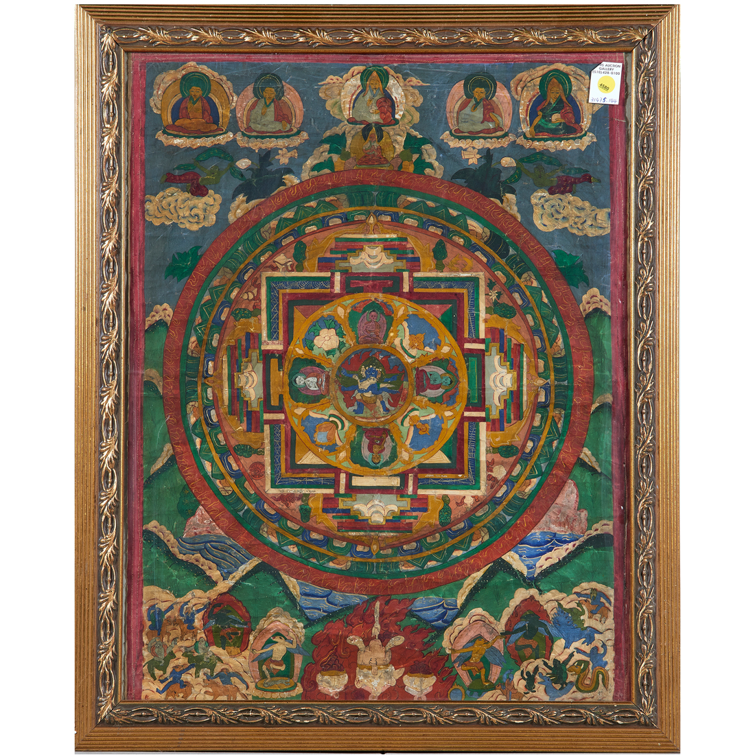 Appraisal: TIBETAN THANGKA Tibetan thangka depicting a mandala with various Buddhist