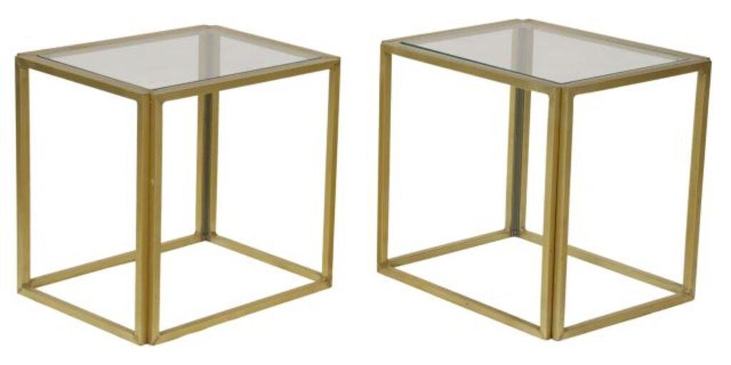 Appraisal: pair Italian modern brass side tables c s having inset