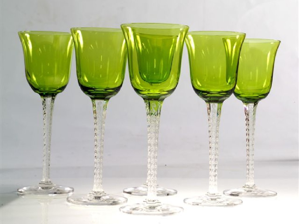 Appraisal: SET OF SIX LALIQUE HOCK GLASSES c each with green