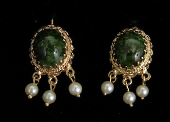 Appraisal: Jade and Seed Pearls Earrings k cast yellow gold frames