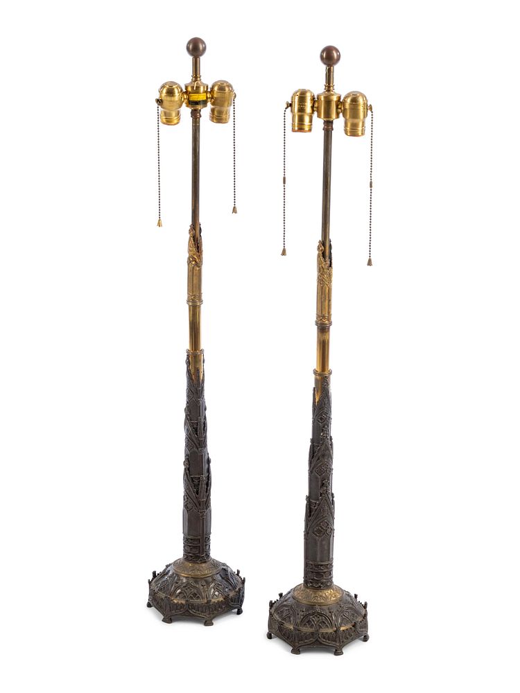 Appraisal: A Pair of Charles X Gothic Revival Patinated Metal Candlesticks