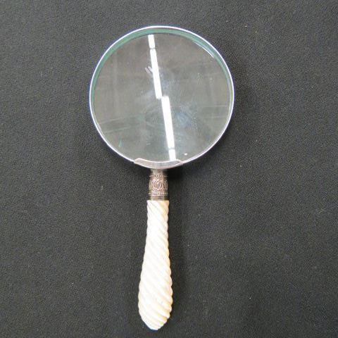 Appraisal: Carved Mother-of-Pearl Magnifying Glass sterling silver ferrule