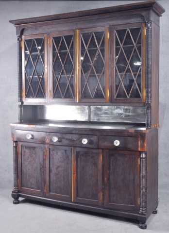 Appraisal: Mahogany Step-Back Dining ServerTwo-piece construction Upper section having four twelve-pane