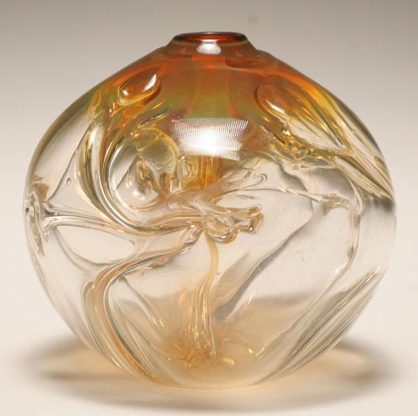 Appraisal: Paul Manners bulbous studio glass vase Internal chambered decoration and