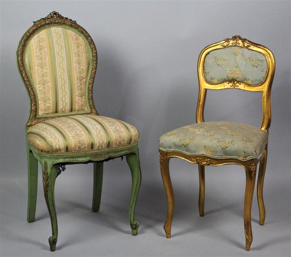 Appraisal: TWO FRENCH SIDE CHAIRS UNMATCHED the taller with solid upholstered