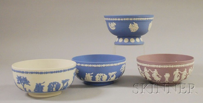 Appraisal: Four Modern Wedgwood Solid Jasper Bowls dia to in Good