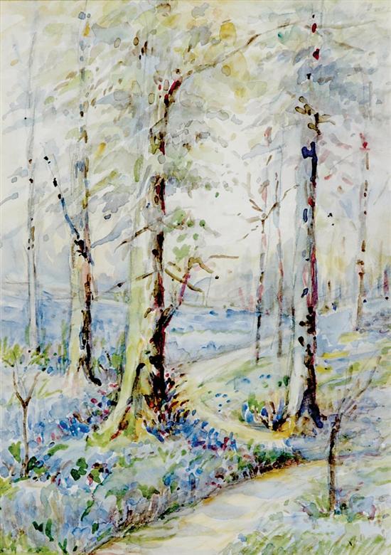 Appraisal: British school th century TREES ALONG PATH watercolor framed unsigned