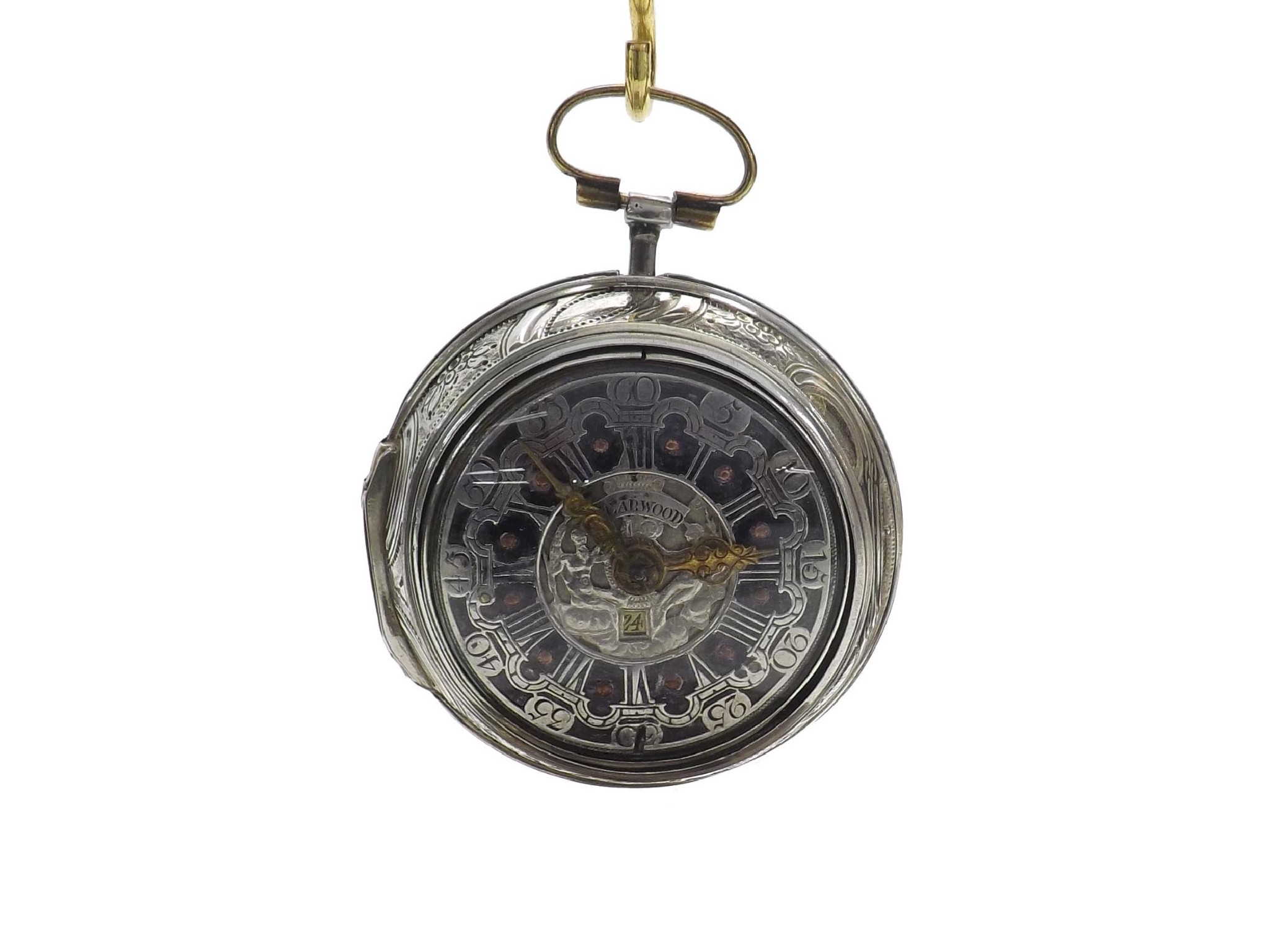 Appraisal: English th century silver pair cased verge calendar pocket watch