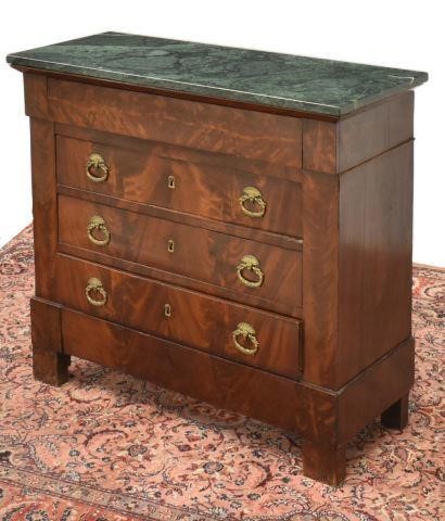 Appraisal: French Empire style marble-top mahogany commode th c having marble