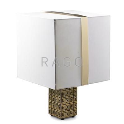 Appraisal: PIERRE CARDIN Attr b Table lamp France s Brass enamel