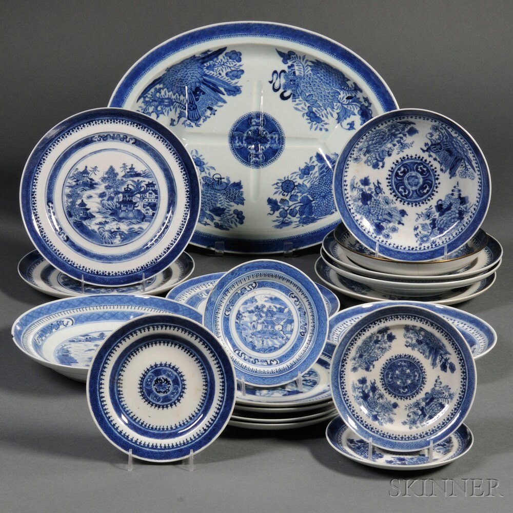 Appraisal: Assembled Group of Blue and White Chinese Export Porcelain Tableware