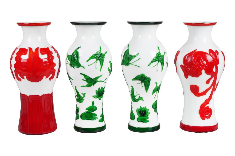 Appraisal: GROUP OF FOUR CHINESE PEKING GLASS VASEStwo green two red