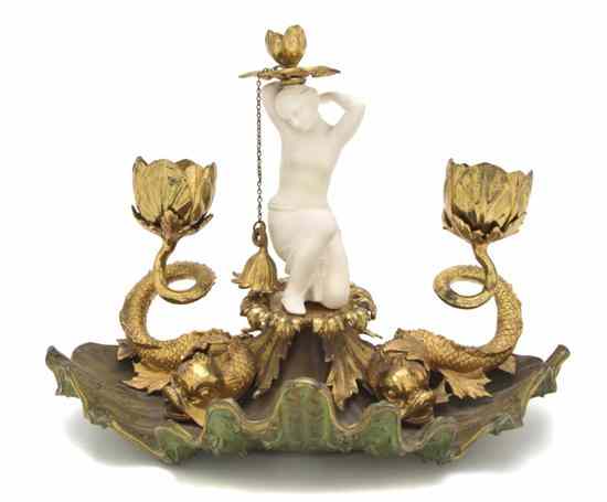 Appraisal: A Neoclassical Gilt and Patinated Bronze Figural Encrier having a