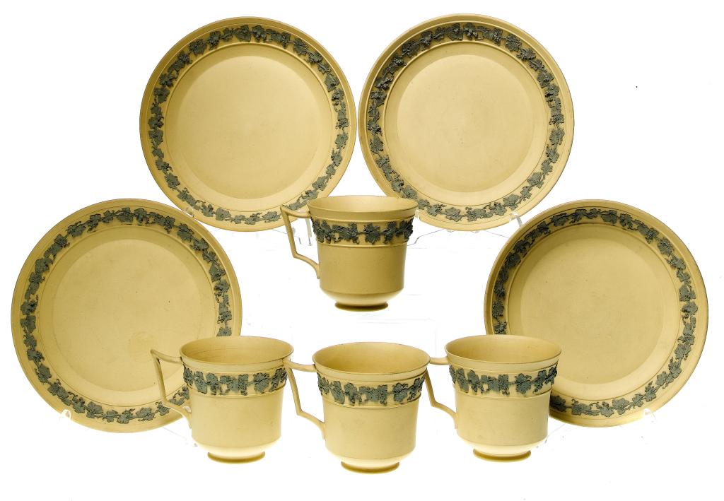 Appraisal: A SET OF FOUR WEDGWOOD CANEWARE COFFEE CUPS AND SAUCERS