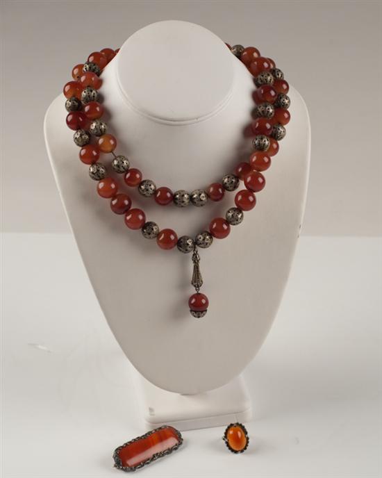 Appraisal: A Carnelian and Silver Demi-parure a carnelian bead and pierced