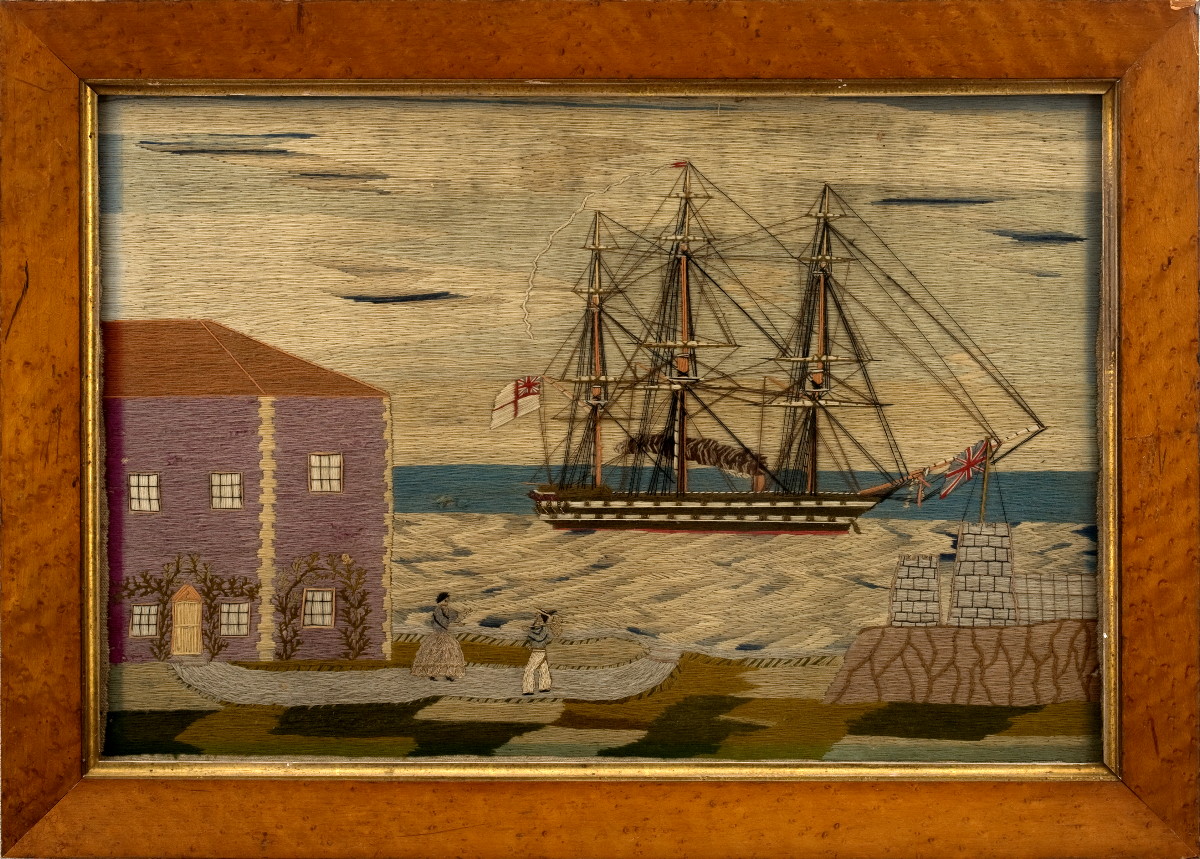 Appraisal: BRITISH WOOLWORK OF A SAILOR RETURNING HOME CIRCA - Depicting