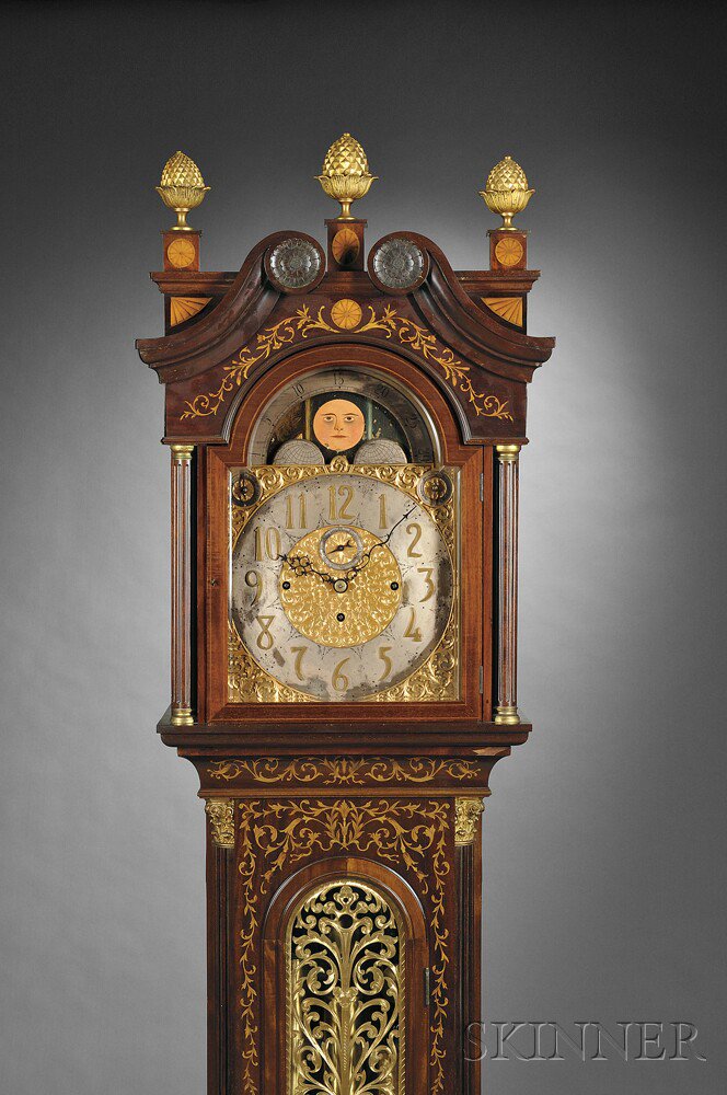 Appraisal: Mahogany and Marquetry Quarter-chiming Tall Clock attributed to Elliott London