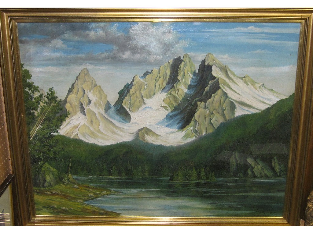 Appraisal: WOOLFGANG SALTHAMMER Oil on canvas Alpine landscape signed