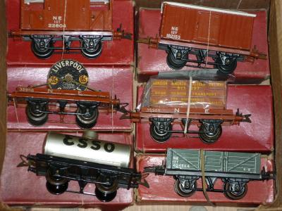 Appraisal: Six Hornby goods trucks N E brake van N E