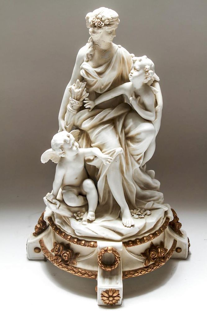 Appraisal: Parian ware Figurine Seated Venus w Cherubs th C Parian