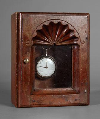 Appraisal: Important carved cherry watch hutch dovetailed mahogany tablet door with