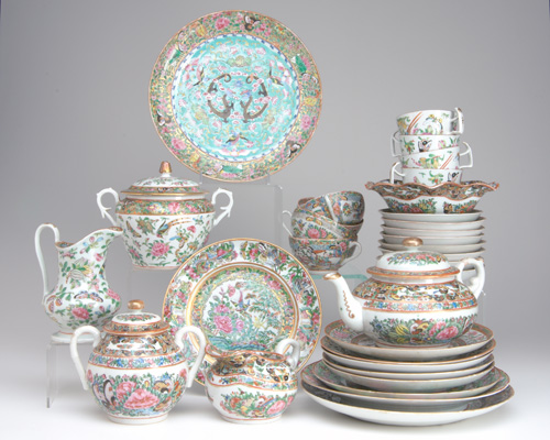 Appraisal: CHINESE EXPORT FAMILLE ROSE PORCELAIN Assembled tea service in various