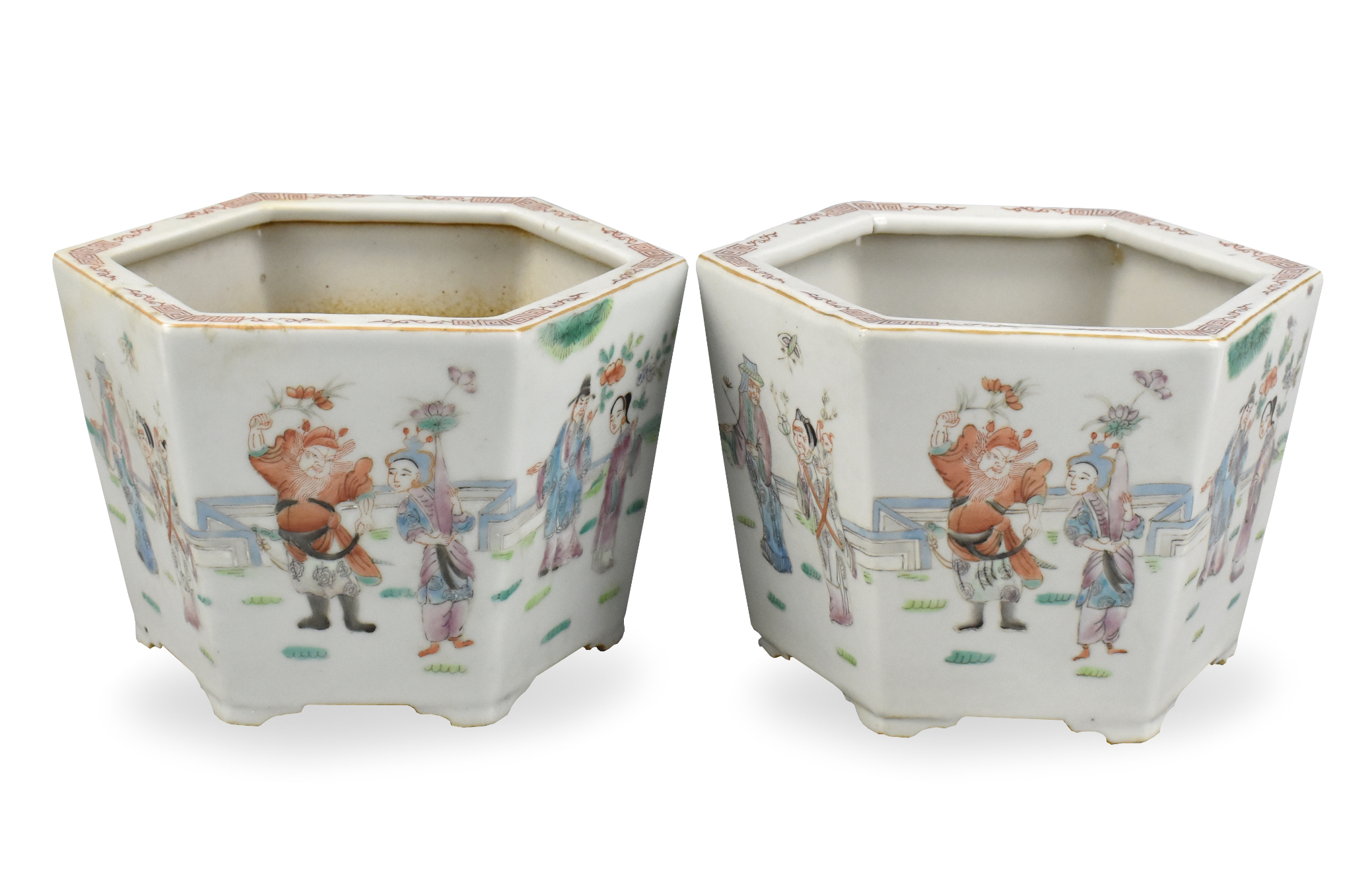 Appraisal: A pair of Chinese th C famille rose flowerpots each