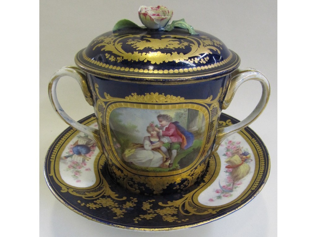 Appraisal: Sevres porcelain chocolate cup saucer and cover the cup decorated