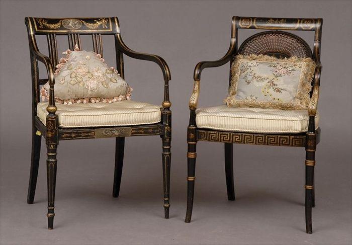 Appraisal: Regency Ebonized and Parcel-Gilt Armchair and a Similar Armchair x