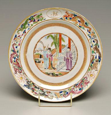 Appraisal: Chinese export famille rose plate three figures in a courtyard