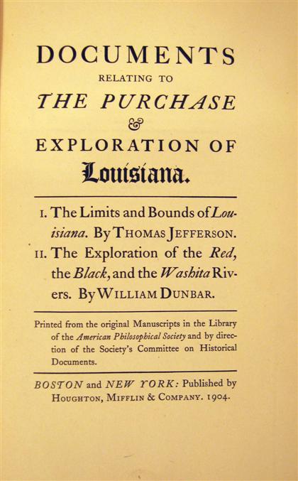 Appraisal: vol Jefferson Thomas Dunbar William Documents Relating to The Purchase