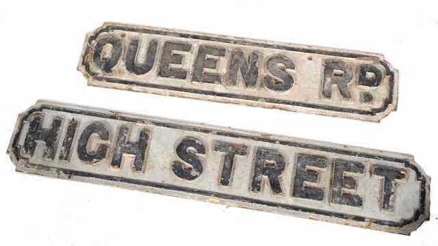 Appraisal: AN OLD WHITE AND BLACK PAINTED ROAD SIGN 'Queens Rd'