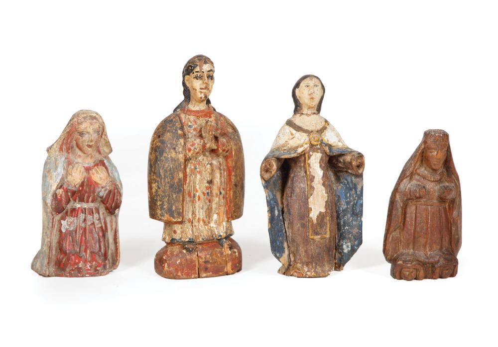 Appraisal: Four Antique Polychromed Madonna Figures th c tallest in