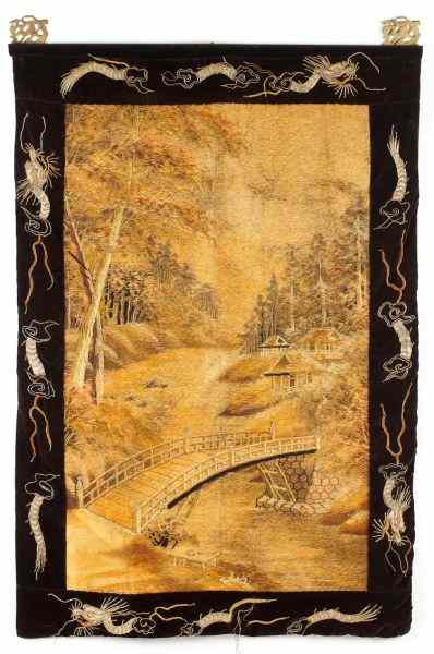 Appraisal: Chinese Wall Hanging Tapestry th century hand-stitched scene in silk