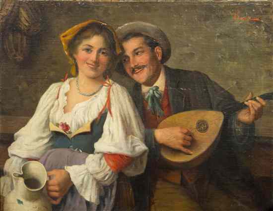 Appraisal: Adolfo Bacci Italian - The Serenade oil on canvas signed