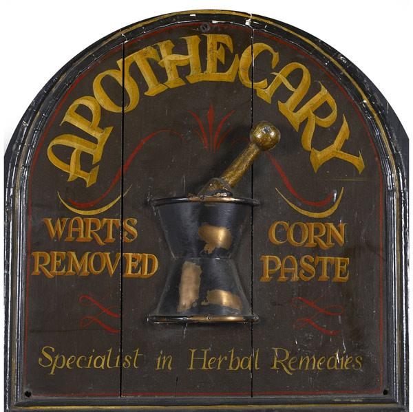 Appraisal: APOTHECARY ADVERTISING SIGN Painted and three dimensional decoration th C