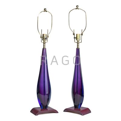 Appraisal: FLAVIO POLI - Pair of sommerso glass table lamps Italy