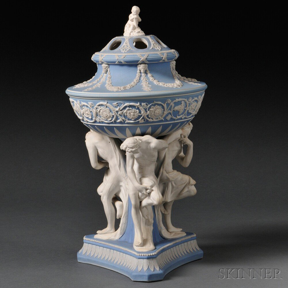 Appraisal: Wedgwood Light Blue Jasper Dip Michelangelo Potpourri Vase and Cover