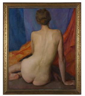 Appraisal: th century American school Nude in repose unsigned oil on