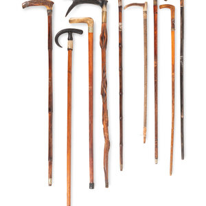 Appraisal: Nine Horn-Mounted Canes and Walking Sticks th Century Height of