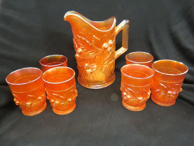 Appraisal: pc Northwood Carnival Glass Beverage Set Acorn Burr pattern marigold