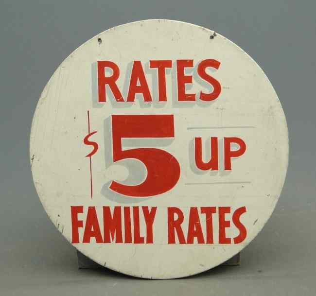 Appraisal: Painted wooden trade sign ''Rates Up Family Rates'' '' Diameter